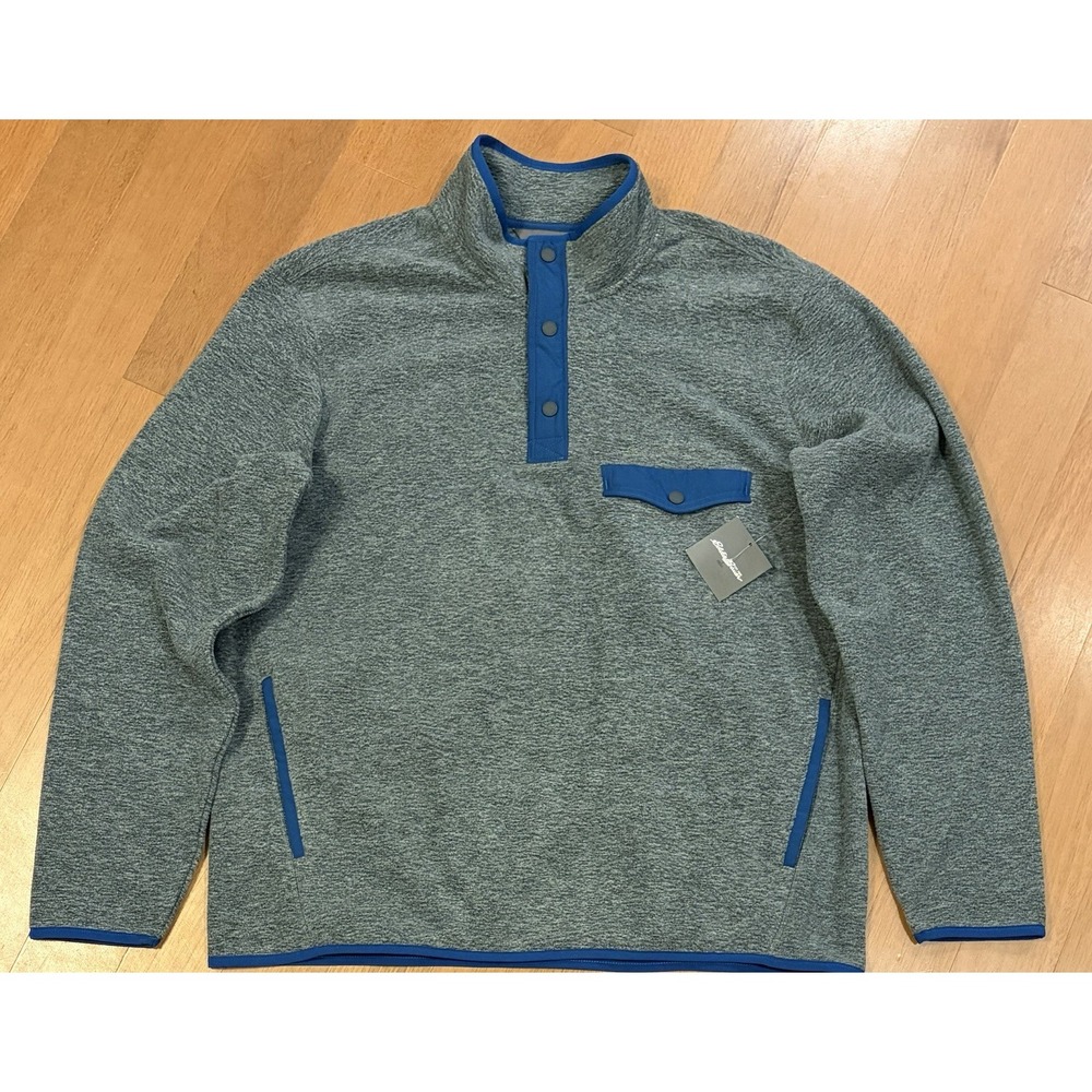 Eddie Bauer Chutes 1/4 Snap L Fleece Mock Pullover Gray Blue Gorpcore Outdoor